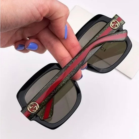 GUCCI WEB GG0036SN 002 Sunglasses Black Green Red Square Wome - Picture 12 of 15